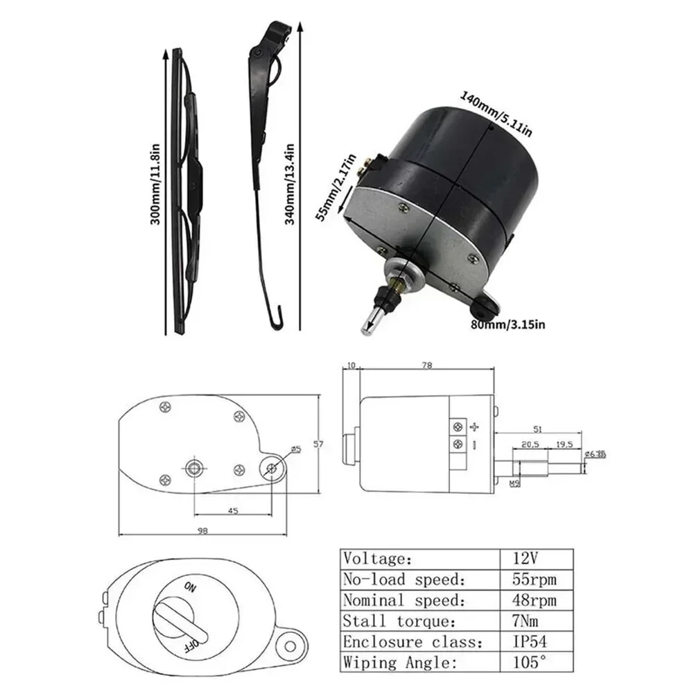 12V Universal Windscreen Wiper Motor Or Wiper For Fishing Boats RVs  Jeep Tractor Caravan 01287358/7731000001/0390506510