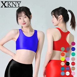 XCKNY-Camiseta sexy satinada brillante, camisa de fondo con brillo de aceite, tirantes sin mangas, chaleco versátil, ropa interior deportiva para Yoga y natación