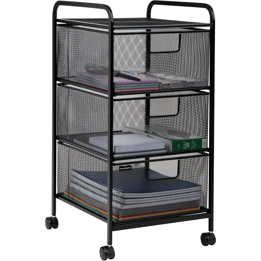 

Mesh Desk Organizer with Optional Wheels, Suitable for Desktop and Under Desk, Black Metal Mesh