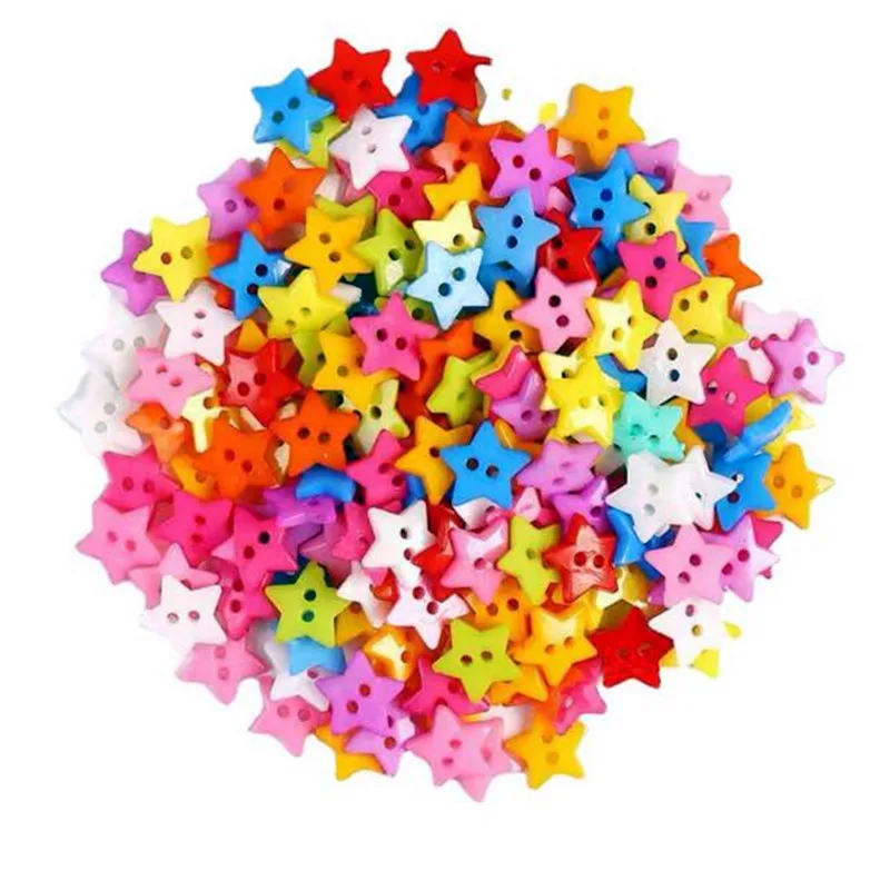 100Pcs Candy Color Star Buttons 2 Holes Children\'s Sweater Sewing Decorative Buttons Scrapbooking DIY Apparel Accessories