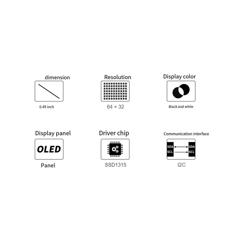 Nuevo-Módulo de pantalla OLED Waveshare de 0,49 pulgadas 64X32 píxeles SSD1315 I2C pantalla blanca y negra para Arduino/Raspberry Pi/ESP32/Pico/