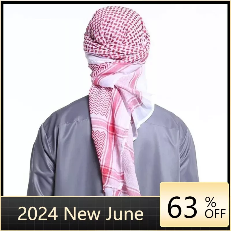 140cm*140cm Arab Men's Red Plaid Head Scarf Hat Turban And Head Circle Muslim Headband Dubai Turban Saudi Men's Turban Keffiyeh