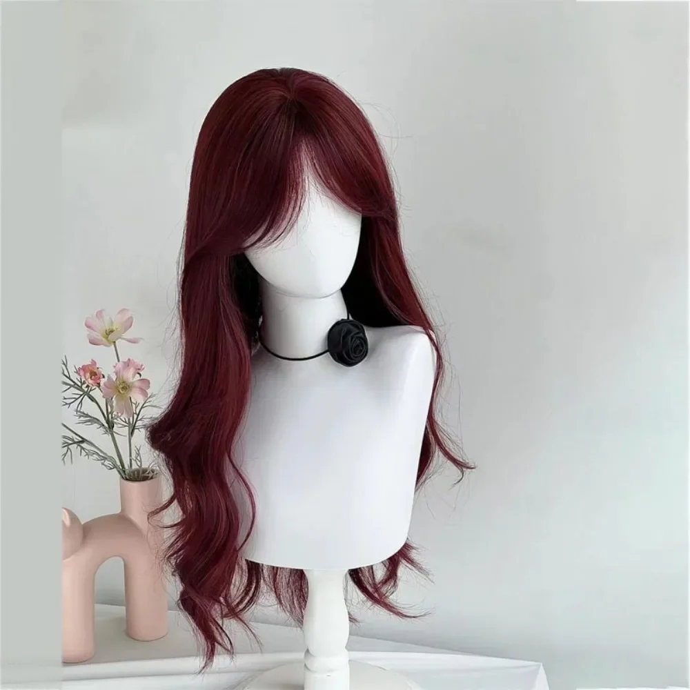 Mermaid Rose Red Wig for Women Temperament Big Wave Long Curly Wigs for Daily Use Cosplay Lolita Synthetic Headband Wig 가발