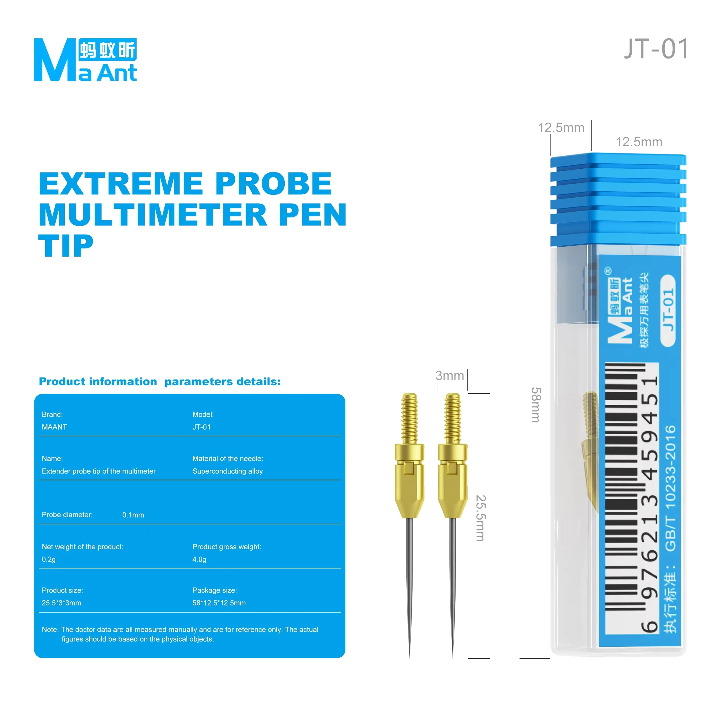 MaAnt JT-01 Multimeter-Verlängerungsspitze, 0,1 mm, feine Nadel aus Edelstahl, Teststift für die Reparatur von Telefon-IC-Chips, Leiterplatten und LEDs, Werkzeugset. – Detail 6