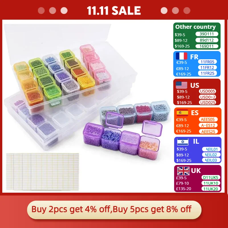 17.5x10.7x2.7CM Rectangle 28 Slots Jewelry Plastic Storage Box Rhinestone Beads Pill Earrings Storage Box Case Container