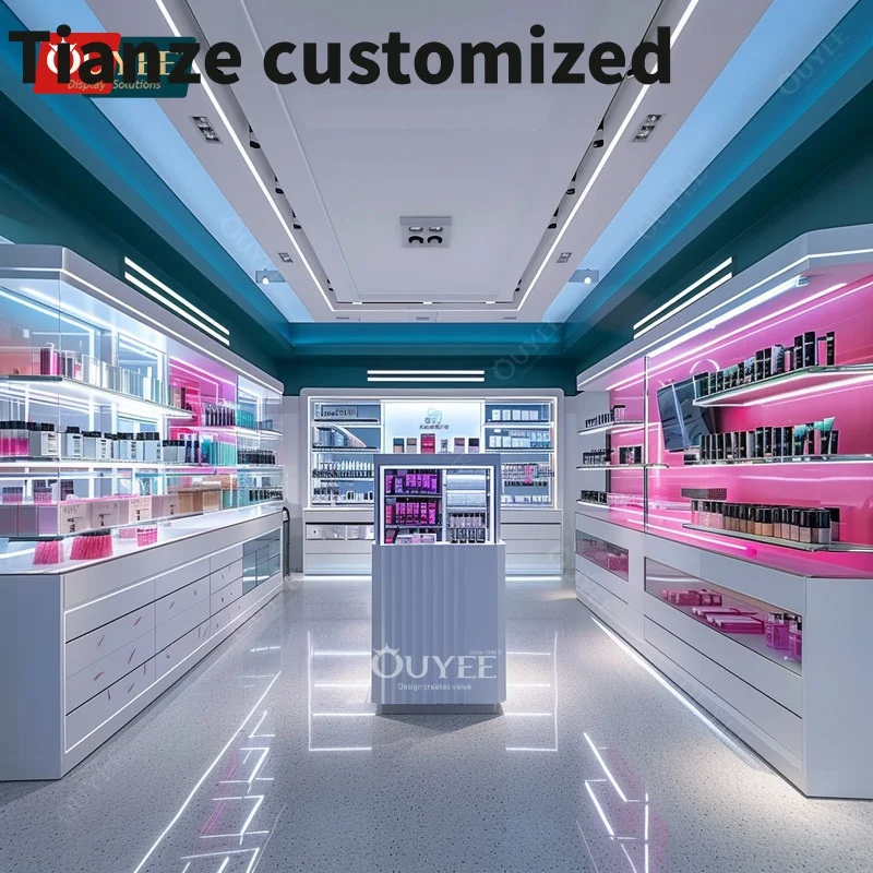 Customized-3D Design Service Cosmetic Counter Perfume Rack Display Shop Wigs Perfume Cabinet With Lock