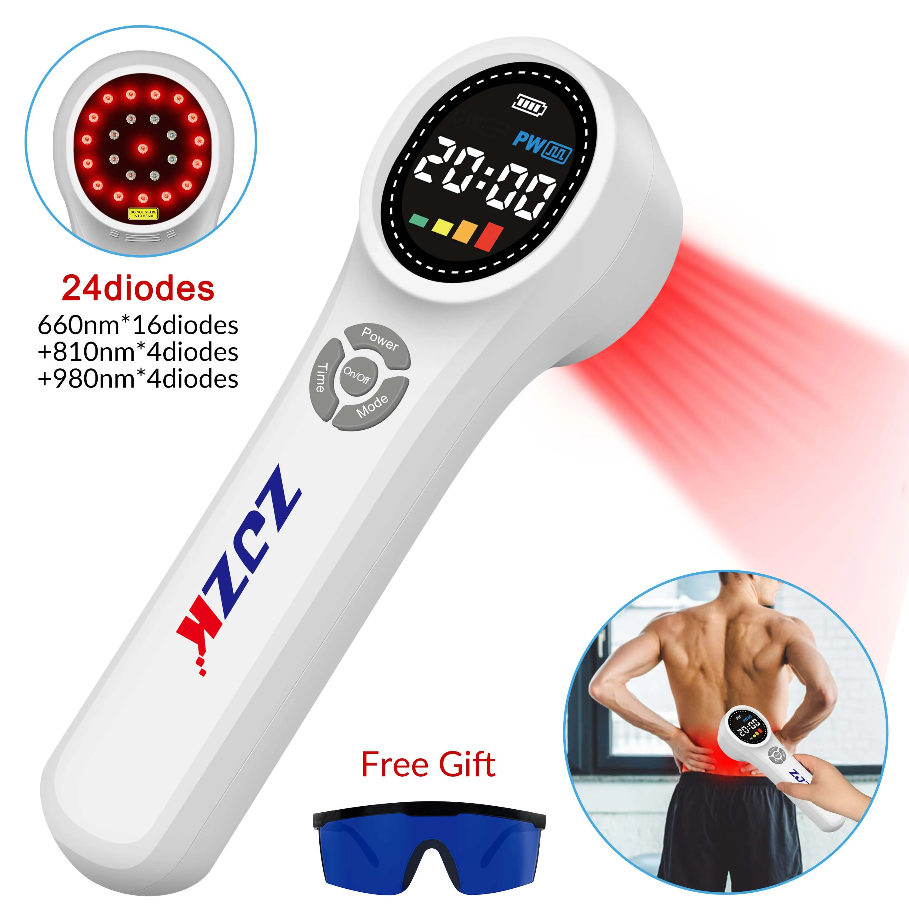 ZJZK Low Level Laser Therapy Osteoarthritis Ec 660nm Home Treatment For Pain 810nmx4diodes+980nmx4diodes Acute And Chronic Pain