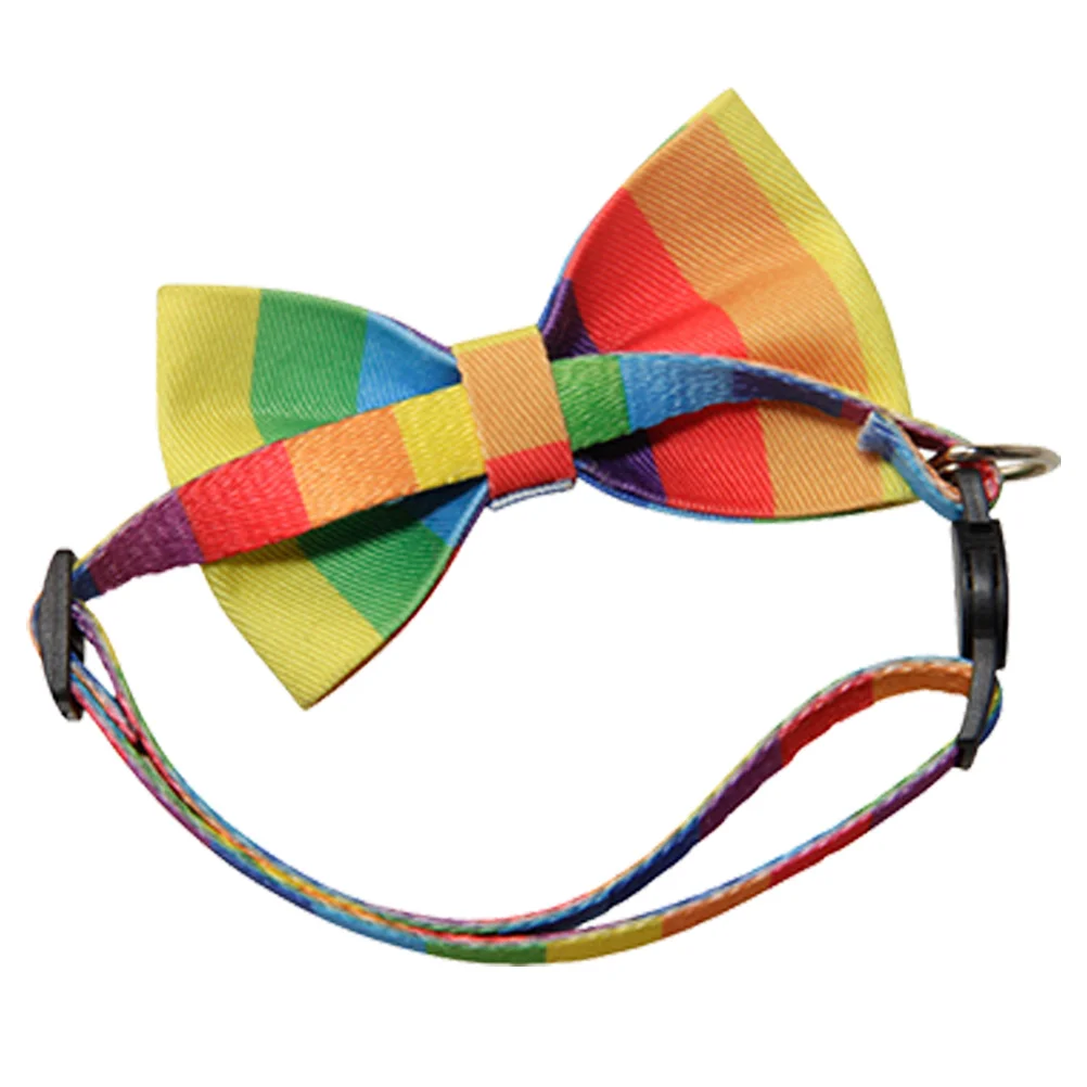 

Rainbow Bowknot Collar for Cats Dogs Adjustable Colorful Accessories Small Large Thick Holiday Dog Collars For Party Party