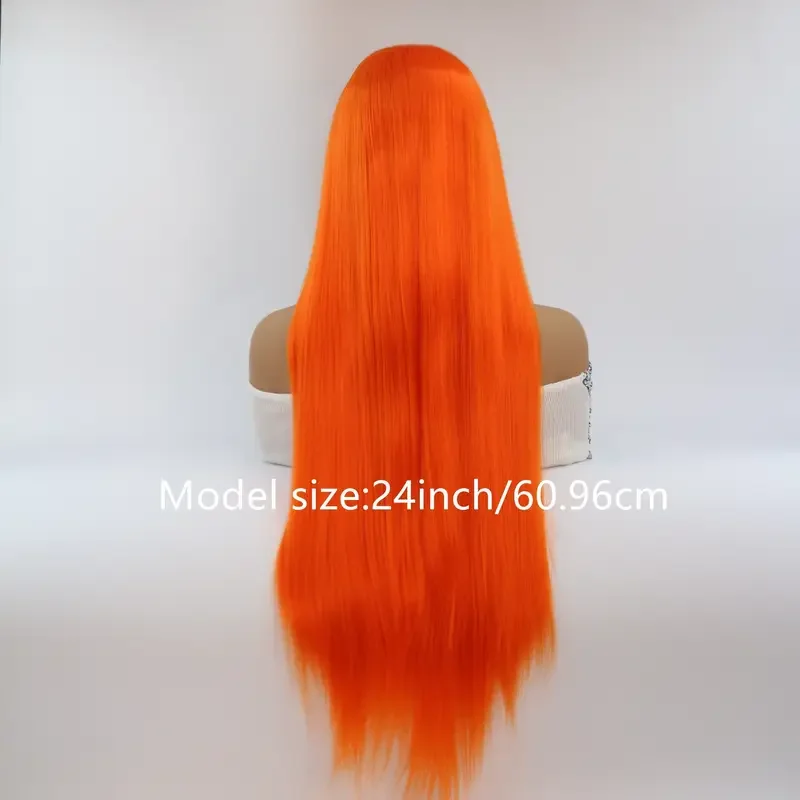 Peruca dianteira de renda laranja brilhante, cabelo sintético resistente ao calor de alta qualidade feito sem cola, aparência natural, macio ao toque