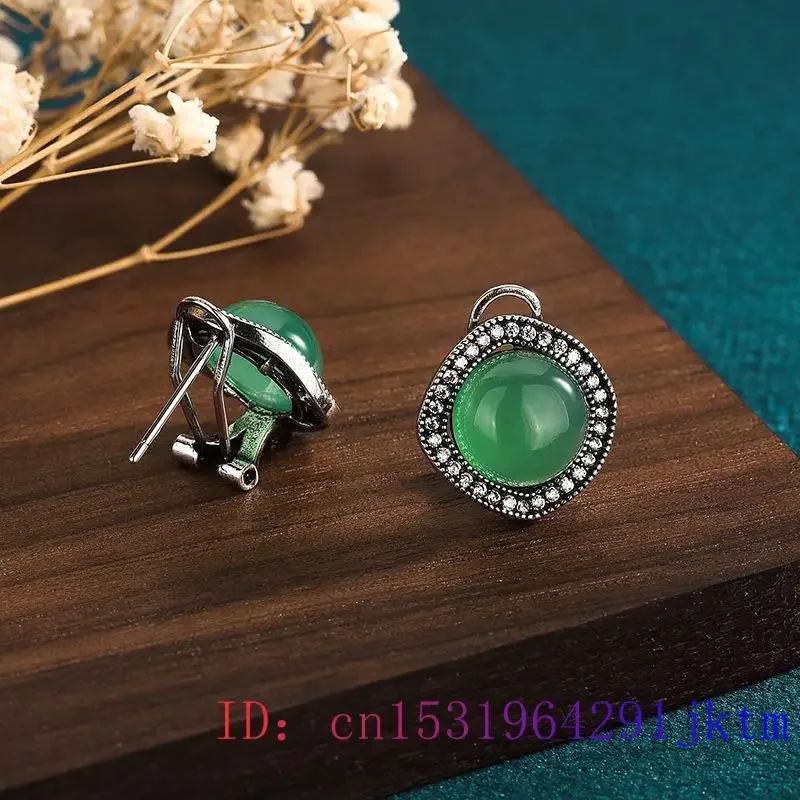 Brincos de jade verde acessórios chineses jóias reais jadeite charme natural 925 prata encantos amuleto vintage esculpido mulher luxo