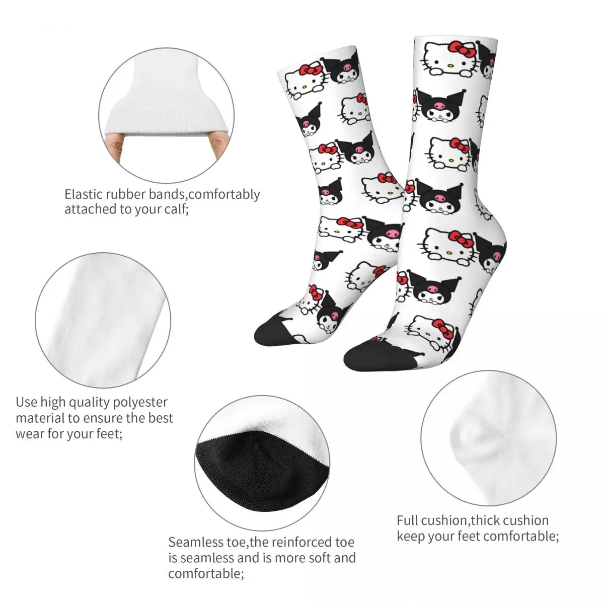 Girl Cute Socks Hello Kitty And Kuromi Merch Soft Kawaii Cartoon Socks Suit For All Seasons