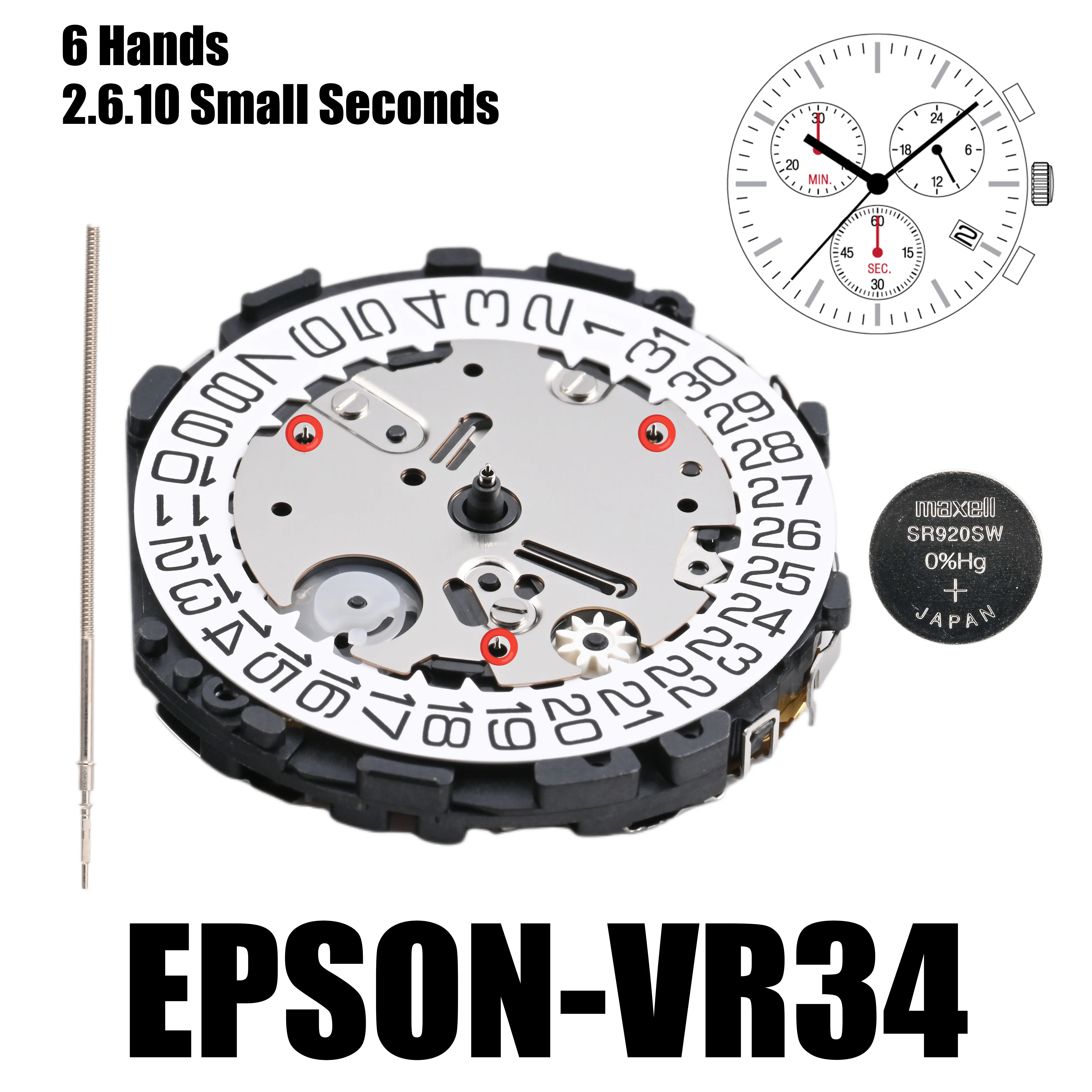 Vr34 muskel bewegung chronograph vr34b/vr34a quarz bewegung 6.9.12 kleine sekunden datum bei 3:00