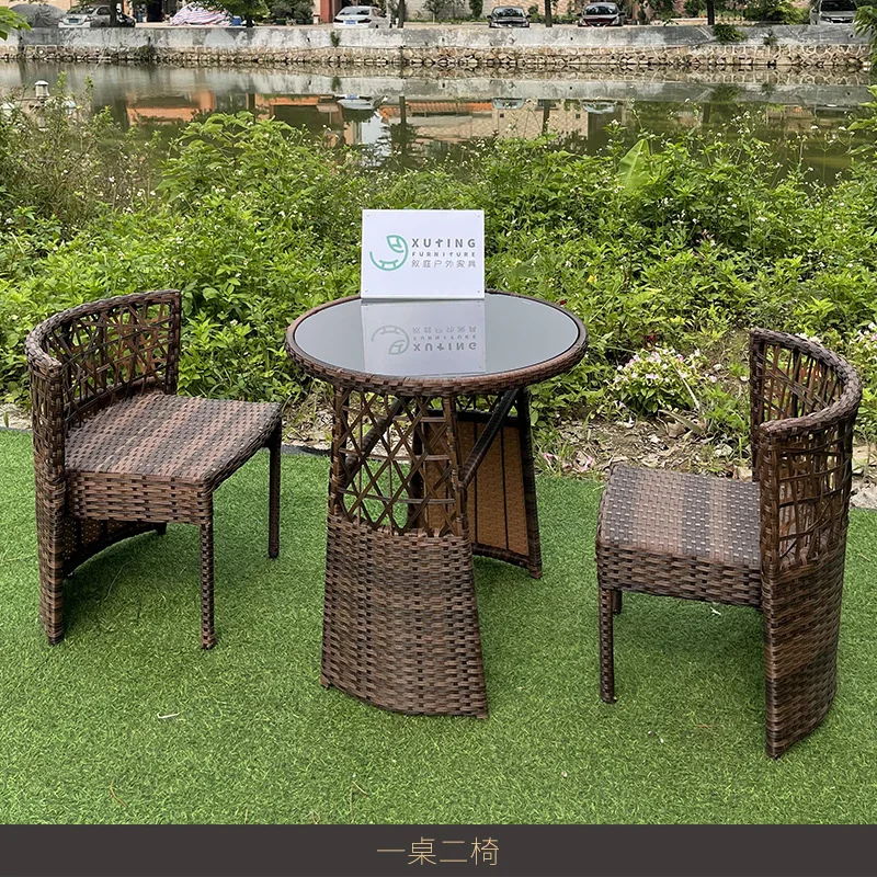 Outdoor rattan tables and chairs courtyard leisure room balcony coffee table outdoor villa garden three-piece combination rattan