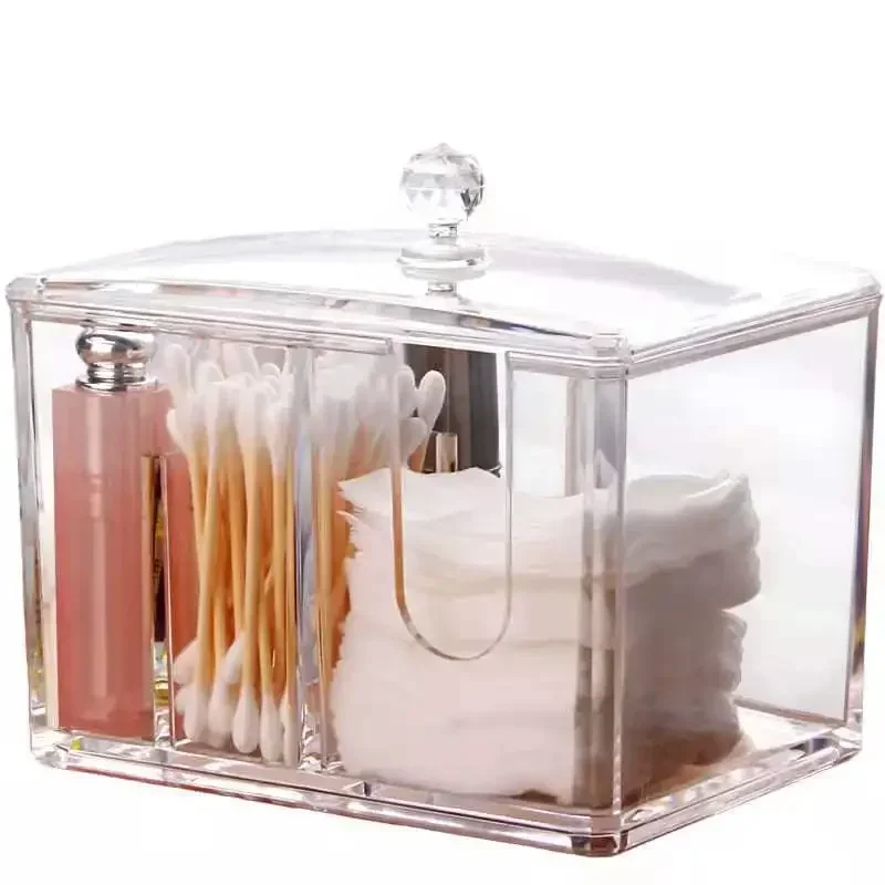 Transparent acrylic cotton storage box cotton swab box desktop dressing table cosmetics dustproof storage box organizer