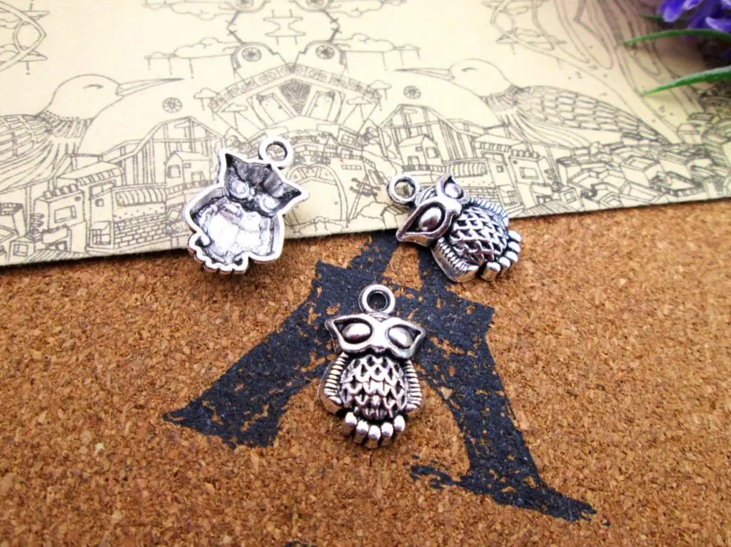 

80pcs--20x12mm Cute Owl Charms For Jewelry Making DIY Findings Antique Silver Color Alloy Pendants