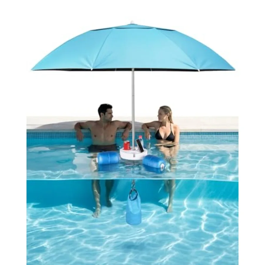 Floating Pool Umbrella 6.6ft for swimming pools lakes beaches outdoor leisure UV-resistant polyester canopy in navy blue with 3