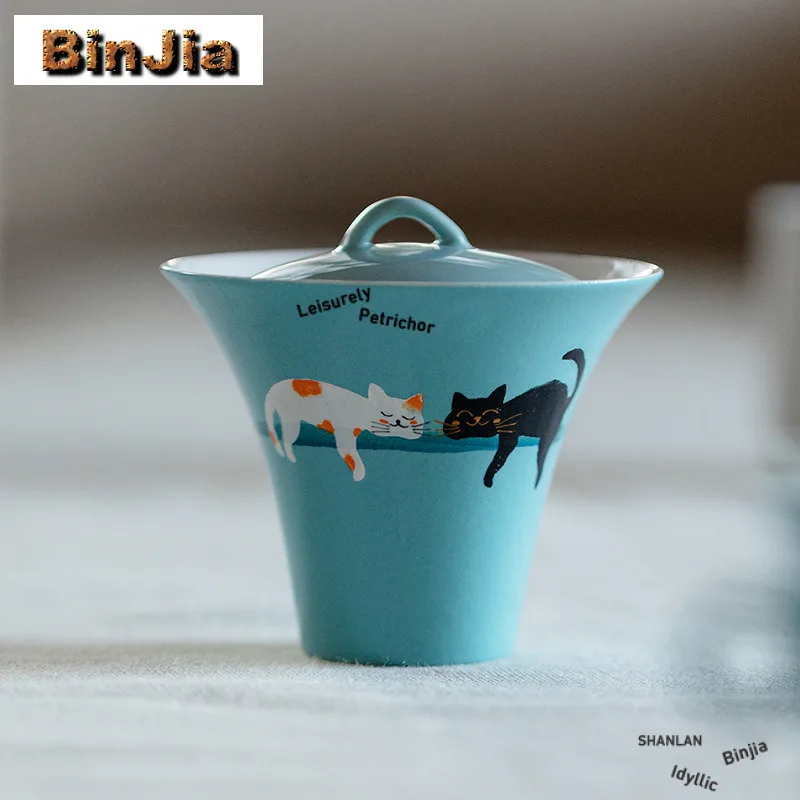 

120ML Hand-painted Cat Powder Yin Gaiwan Luxury Tea Tureen Tea Bowl With Lid Kit Tea Maker Cover Bowl Drinkware Decoration Gift