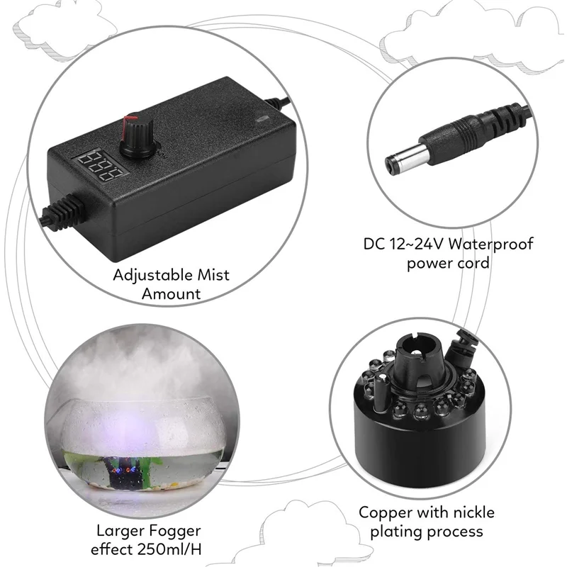4X Mist Maker Fogger Water Fountain Pond Fog Machine Atomizer Air Humidifier Haloween Smoke Machine Black Us Plug