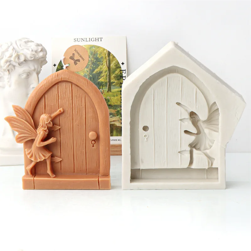 

Elf Girl Knock Door Candle Silicone Mold Angel Fairy Girl Home Decoration Handmade Epoxy Resin Making Mould Craft Gifts