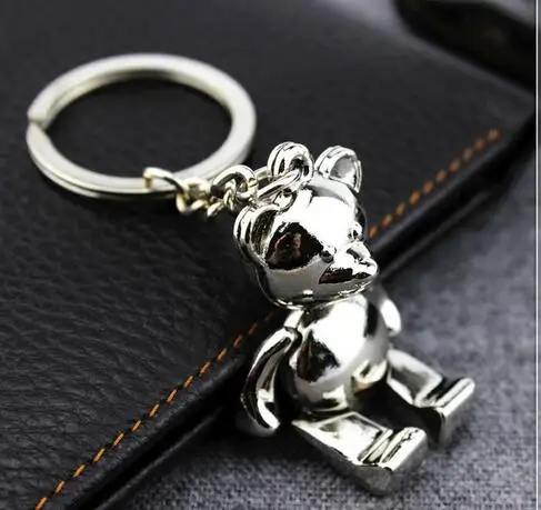 100pcs/lot fashionTeddy bear key chain Cute gift Stainless Steel keychain keyring key holder keyfob 10cm