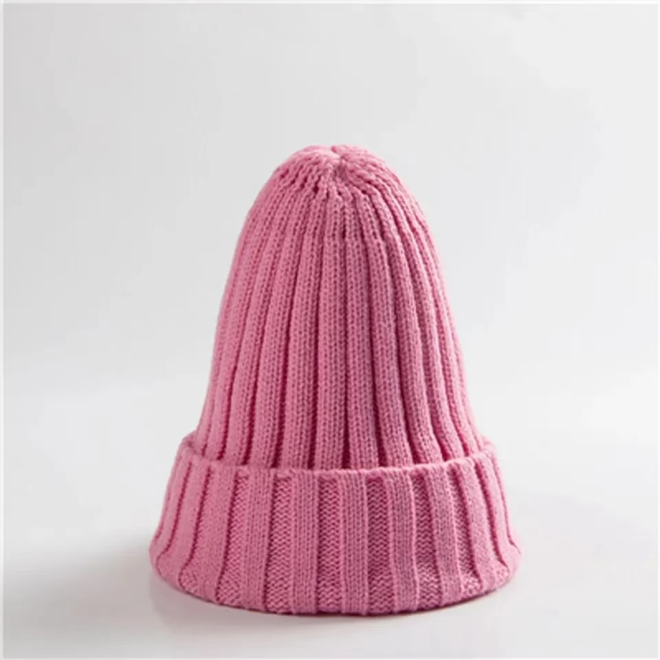Knitted Solid Edge Curl Colored Woolen Men's and Women's Ear Protection Warm Fitting Hood Autumn and Winter Hat Trend