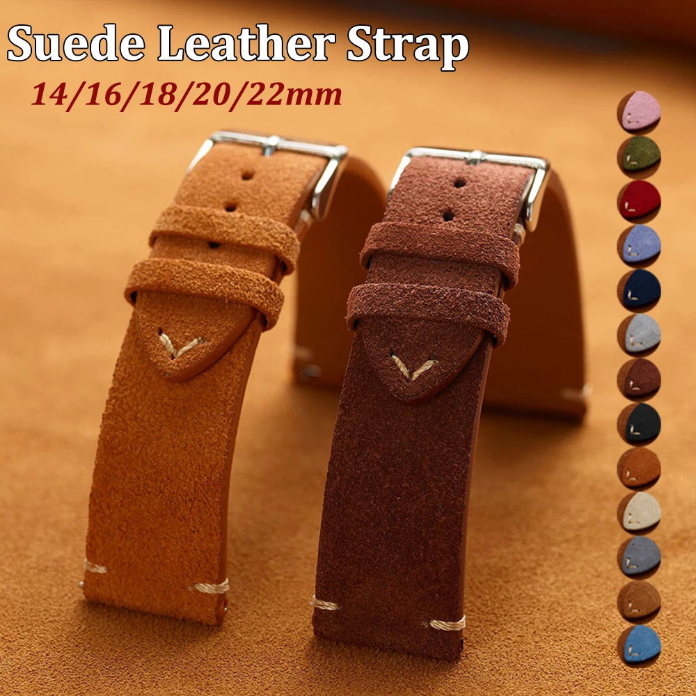 Genuine Suede Watch Strap 20mm 22mm 14mm 16mm 18mm Vintage Brown Quick Release Watch Bands Black Women Men Wristband Accessories