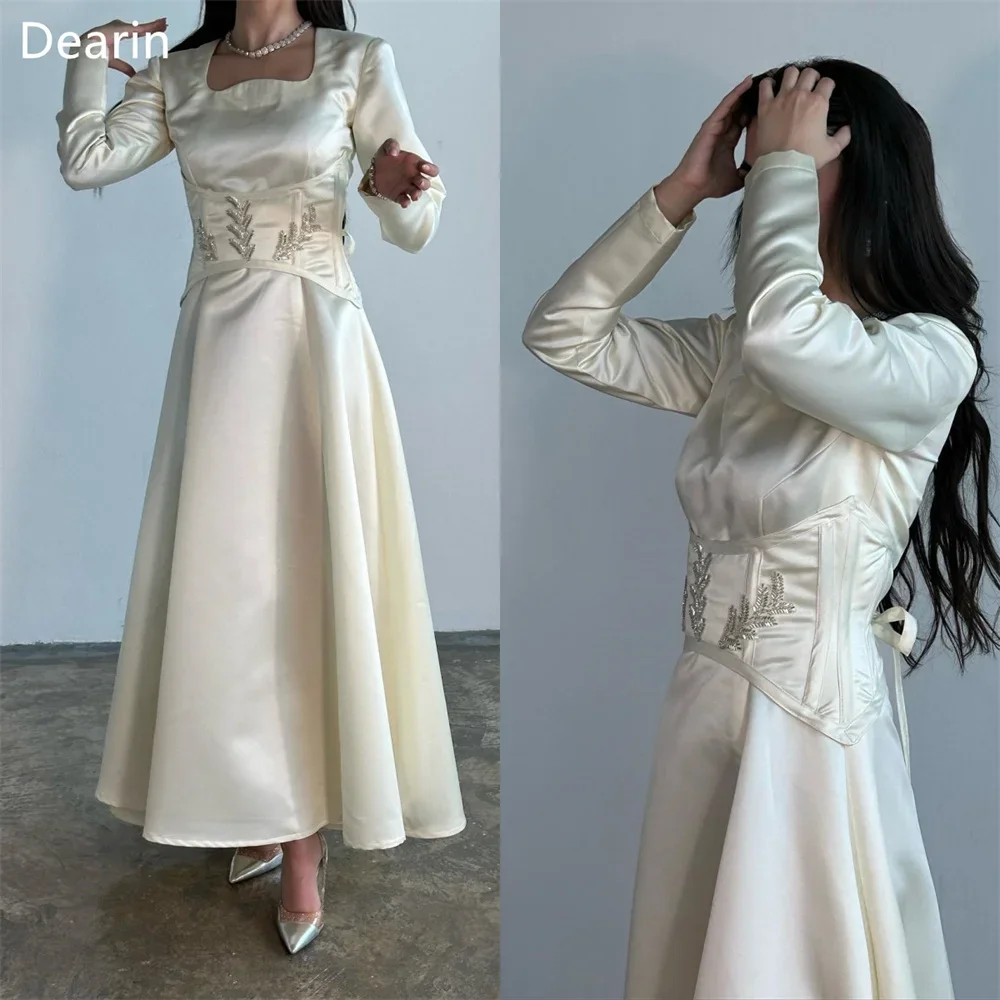 

Customized Prom Gown Dearin Square Collar A-line Ankle Length Skirts Draped Applique Bespoke Occasion Dresses Saudi Arabia Eveni