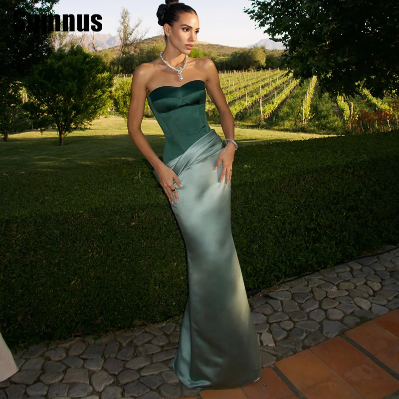 Sumnus فستان حورية البحر الحديث للحفلات الراقصة على شكل قلب بدون أكمام طيات فساتين الحفلات طول الأرض ألوان متباينة فستان سهرة مخصص