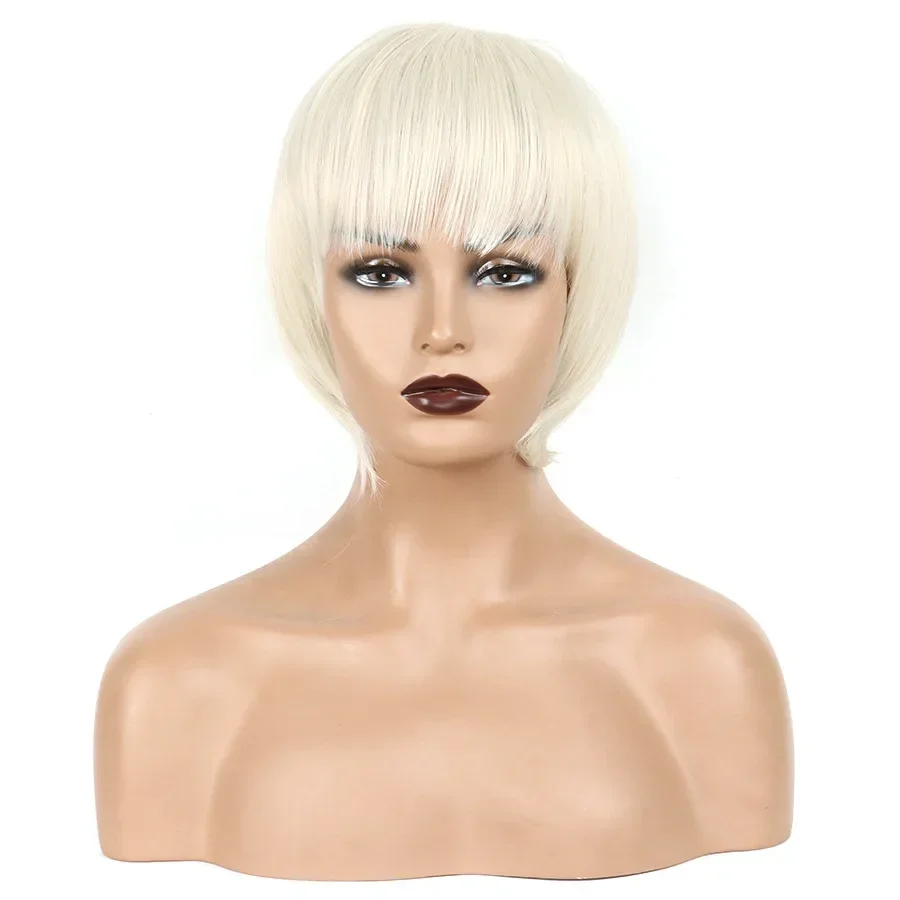 Elegant Shoulder - length Straight Wig in Light Gold for European and American Women