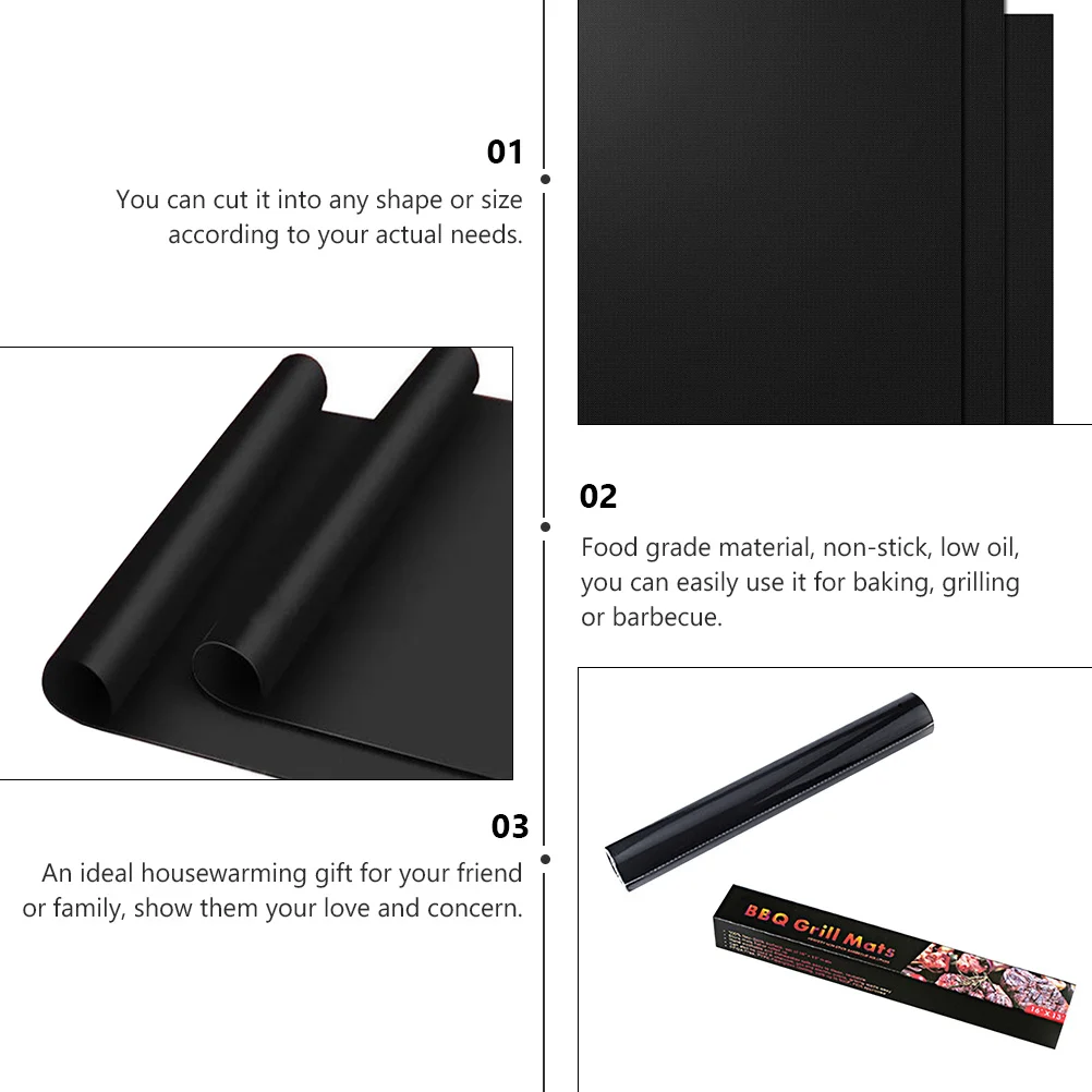 

6Pcs Bbq Grill Mat Non-Stick Heat Resistant Baking Pad Oven Sheet Black Reusable Dishwasher Safe Bbq Grill Mat