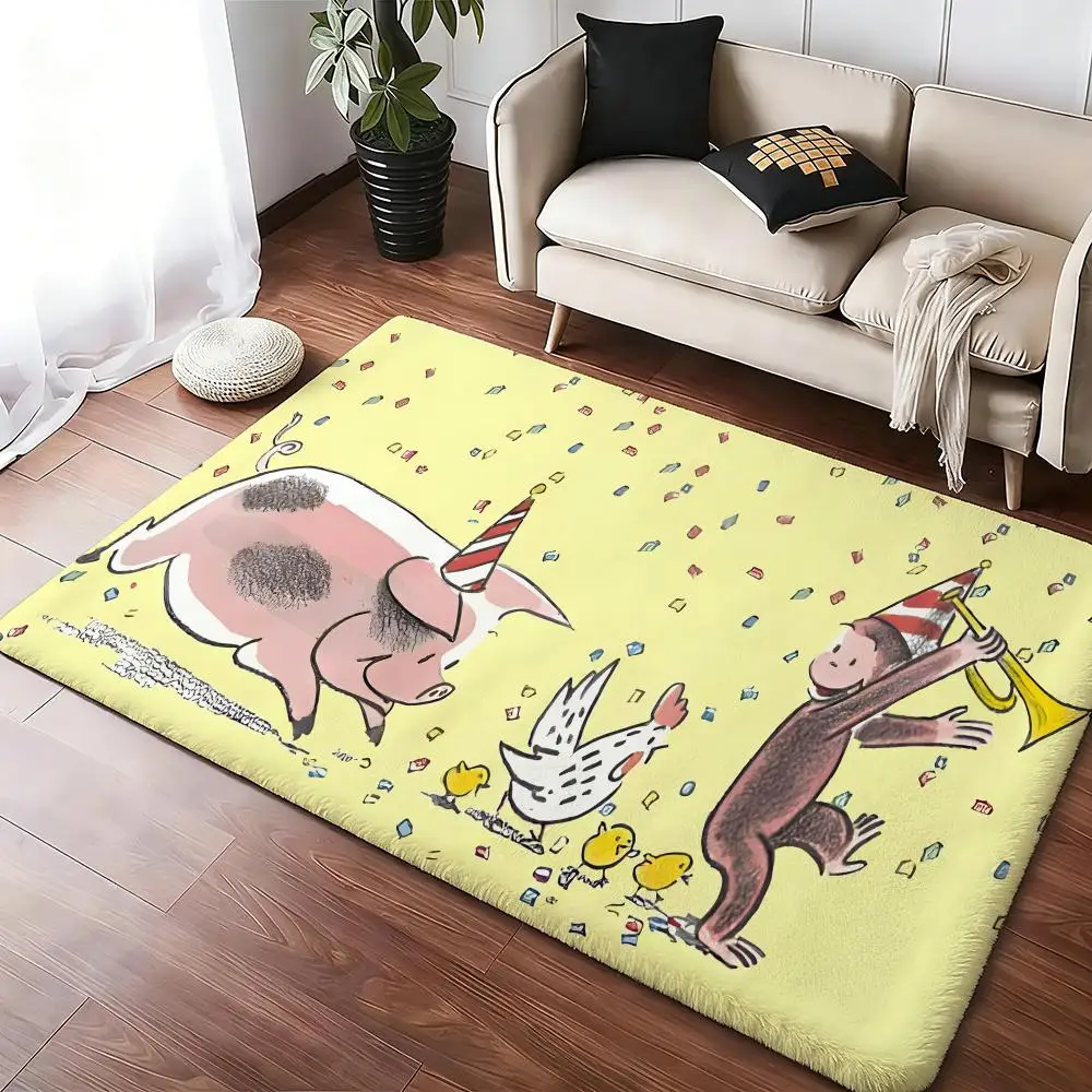 MONKEY CARTOON C-Curious GeorgeS Floor Mat Cozy Flannel Soft Thick Non-Slip Mat For Living Room Bedroom Kitchen Decor Rugs