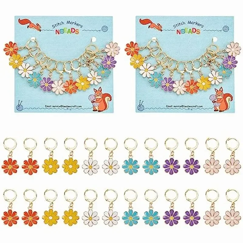 24 Pcs 6 Colors Daisy Flower Stitch Markers Alloy Enamel Crochet Charms Stitch Marker Knitting DIY Gift