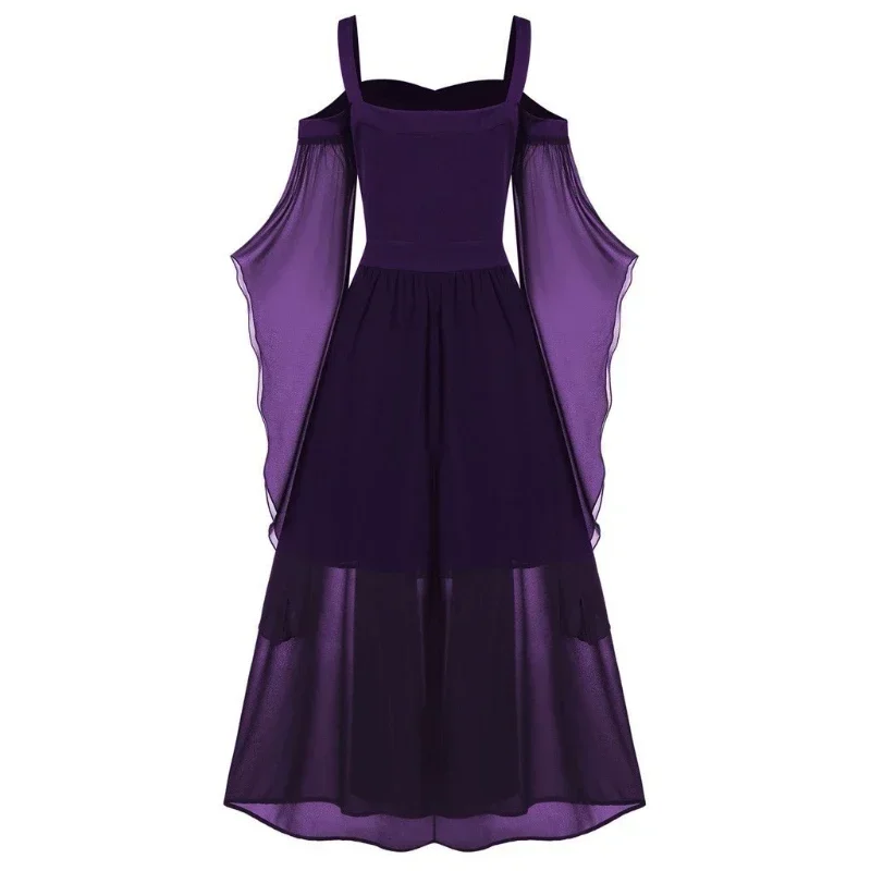 New Medieval Witch Dress for Women Halloween Carnival Women Plus Size Cold Shoulder Butterfly Sleeve Halloween Gothic Dress - view 3