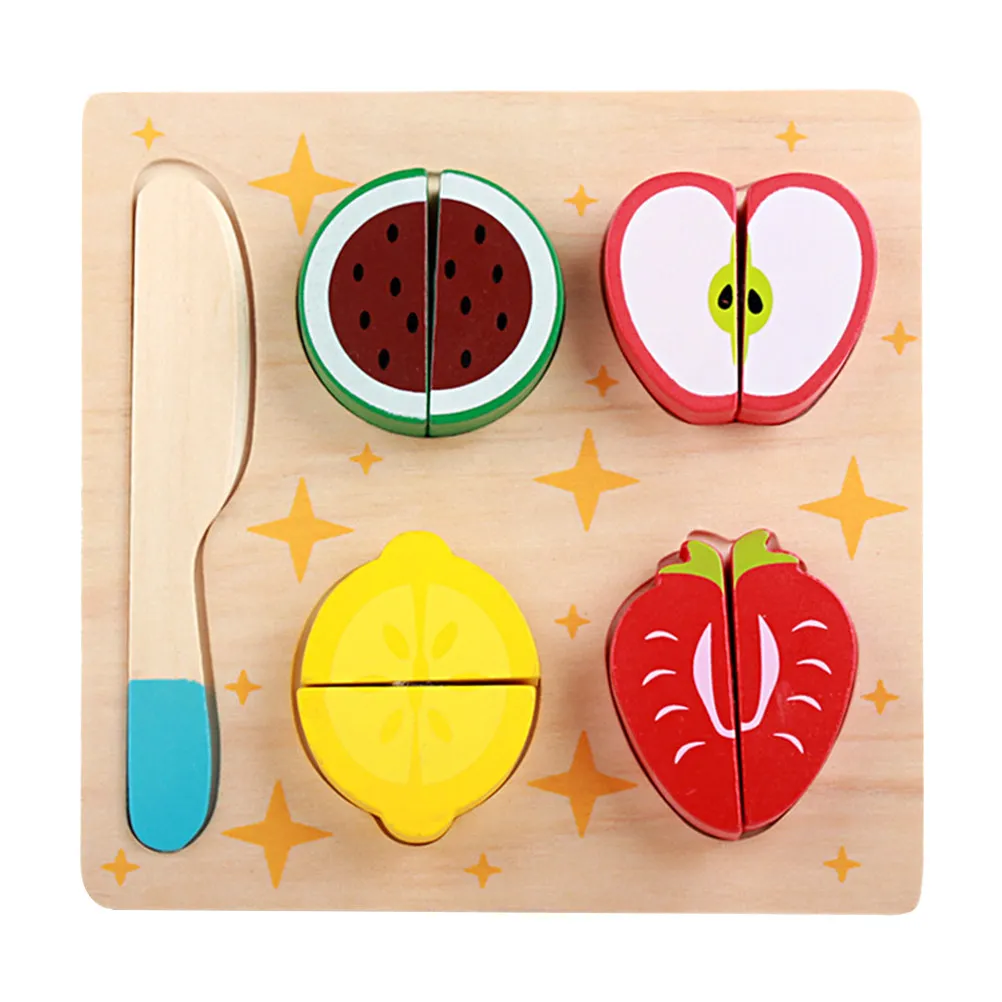 1Set Wooden Fruit Cutting Kitchen Play Set Bright Colors Realistic Design Educational Fruit Vegetable Recognition