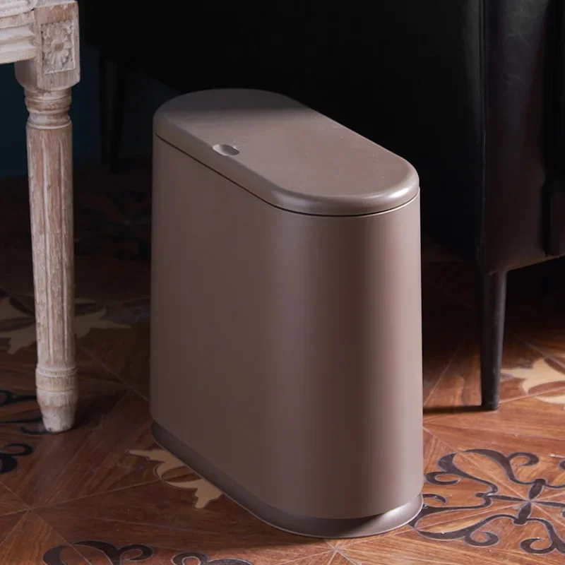 Trash Can Toilet Bathroom Special Press Type Home Living Room Light Luxury Crevice with Cover Small Tube Narrow Paper Basket