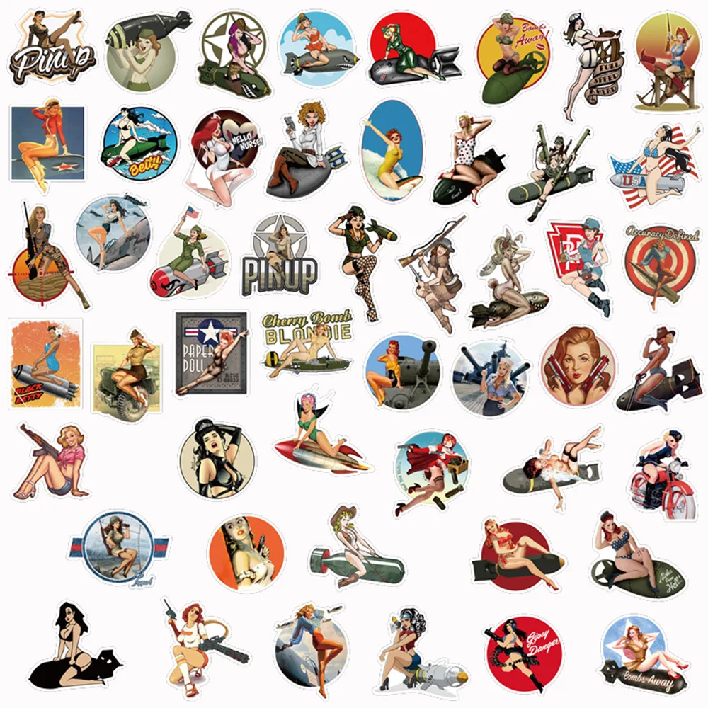 10/30/50pcs Retro Sexy Pin up Girl Cool Stickers Decal Motorcycle Laptop Car Bike Guitar Luggage Phone Diary Waterproof Sticker