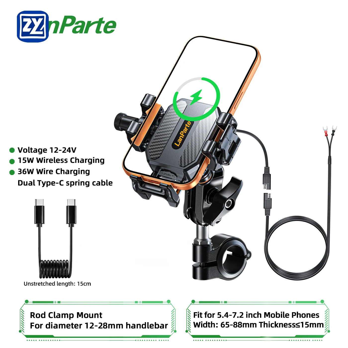 2026 Brand New Design Motorcycle Mobile Phone Holder 15 W Wireless Fast Charging Bidirectional Vibration Absorption System