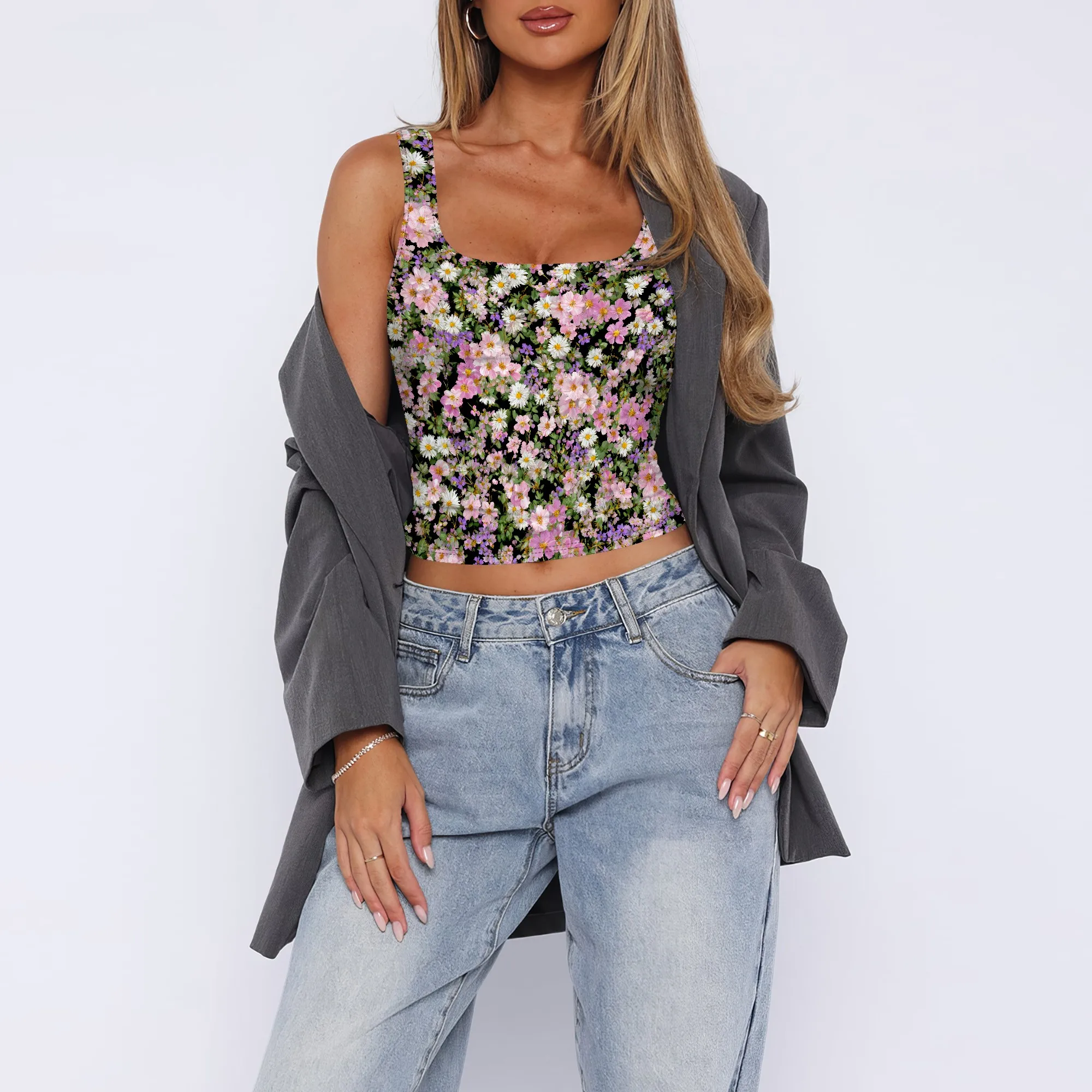 Женские сексуальные укороченные топы без рукавов, двухслойная укороченная майка с круглым вырезом