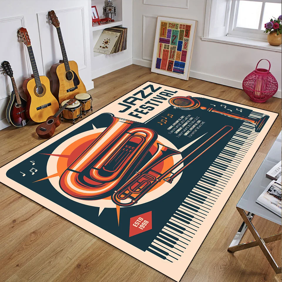 Retro Music Rugs for Bedroom Decoration Vintage Guitar Big 3D Printed Home Carpet Living Room Sofa Table Soft Non-Slip Floor Mat