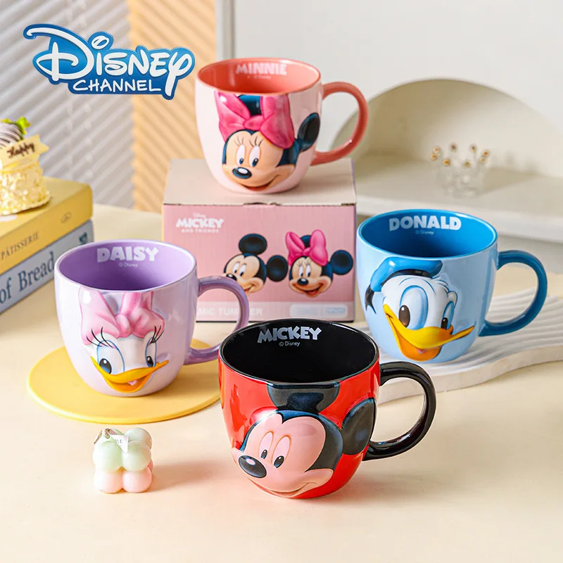 Taza 3D de Mickey Mouse de Disney, taza de café de cerámica creativa con asa, bonita taza para pareja, regalo, taza para el hogar y la Oficina