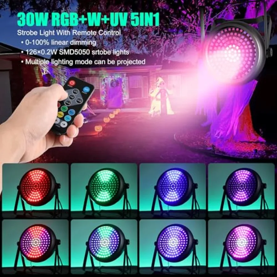 for Christmas 30W 126LEDs RGB+W+UV DJ with Wireless Remote Control DMX512 Sound Activated DJ Stage Par Can Up for Wedding Party