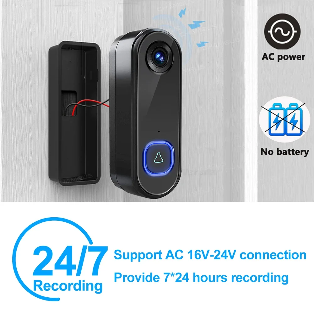 Timbre de vídeo WIFI 1080P, timbre de puerta para teléfono exterior, cámara de seguridad, videoportero IR, visión nocturna, CA, alimentación USB inteligente