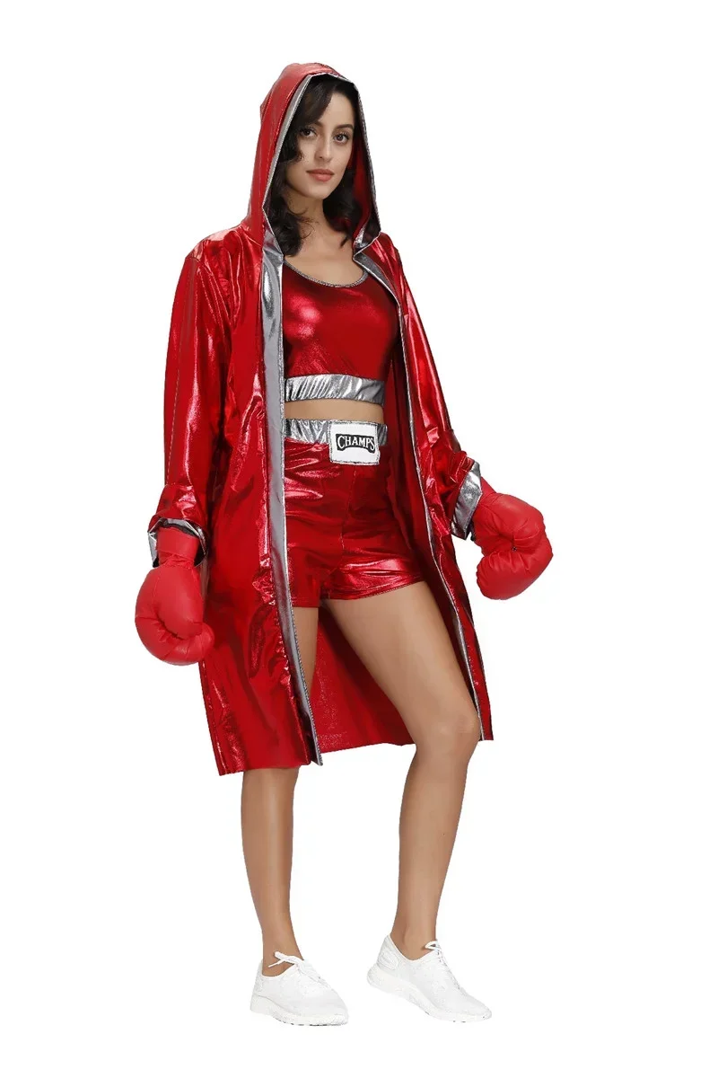 Men Women Cosplay Costume Boxing Robe with Shorts and Tops Adult Hooded Cloak Robe Uniform Couple Boxer Performance Costume