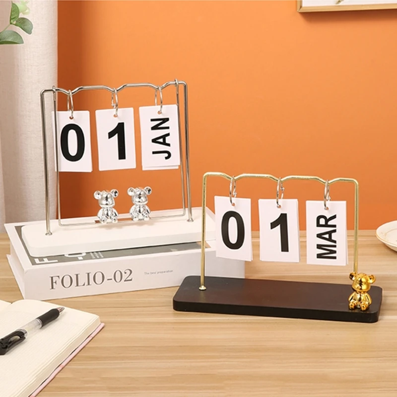 Calendário decorativo flip para decoração casa, anéis ferro, calendário permanente com datas/mês, cartões, calendário