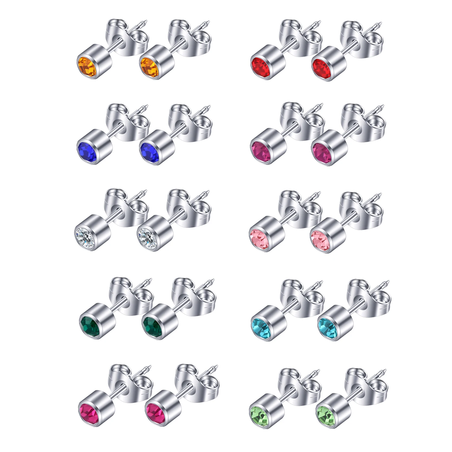 10 Pairs Stainless Steel Stud Earrings, Hypoallergenic