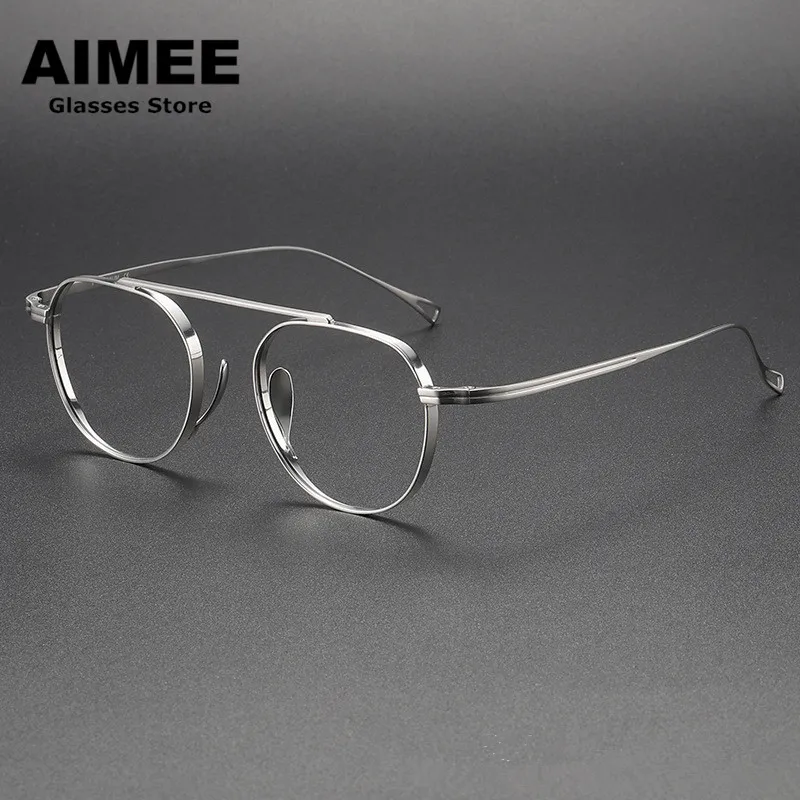 Pure Titanium Single Beam Pilot Glasses Frame Japanese Design Men Women Round Prescription Eyeglasses Optical Blue Light Eyewear