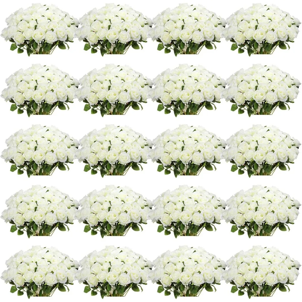 

150 Artificial Silk Roses, Fake Roses Paired with Long Stem Fake Rose Bundles, Wedding, Family, Party Decoration Flowers (white)