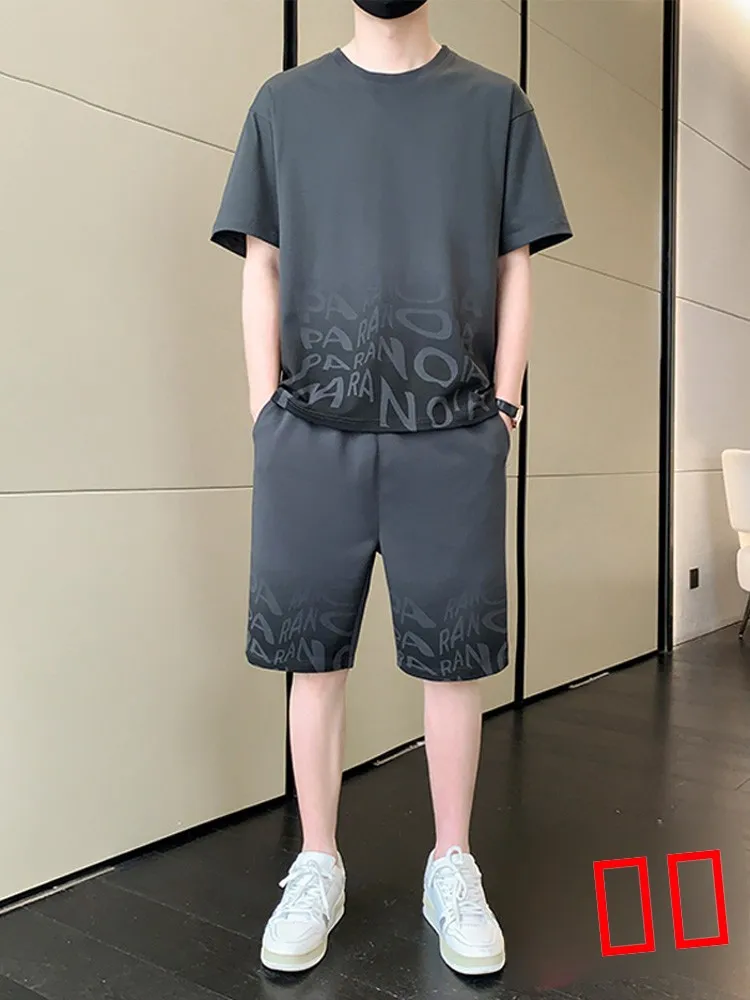 

Casual Sportswear Set Men's ort Sve T-irt Summer Ice Silk Thin Two-Piece Haome Match Upper Body Suit Polyester Blend