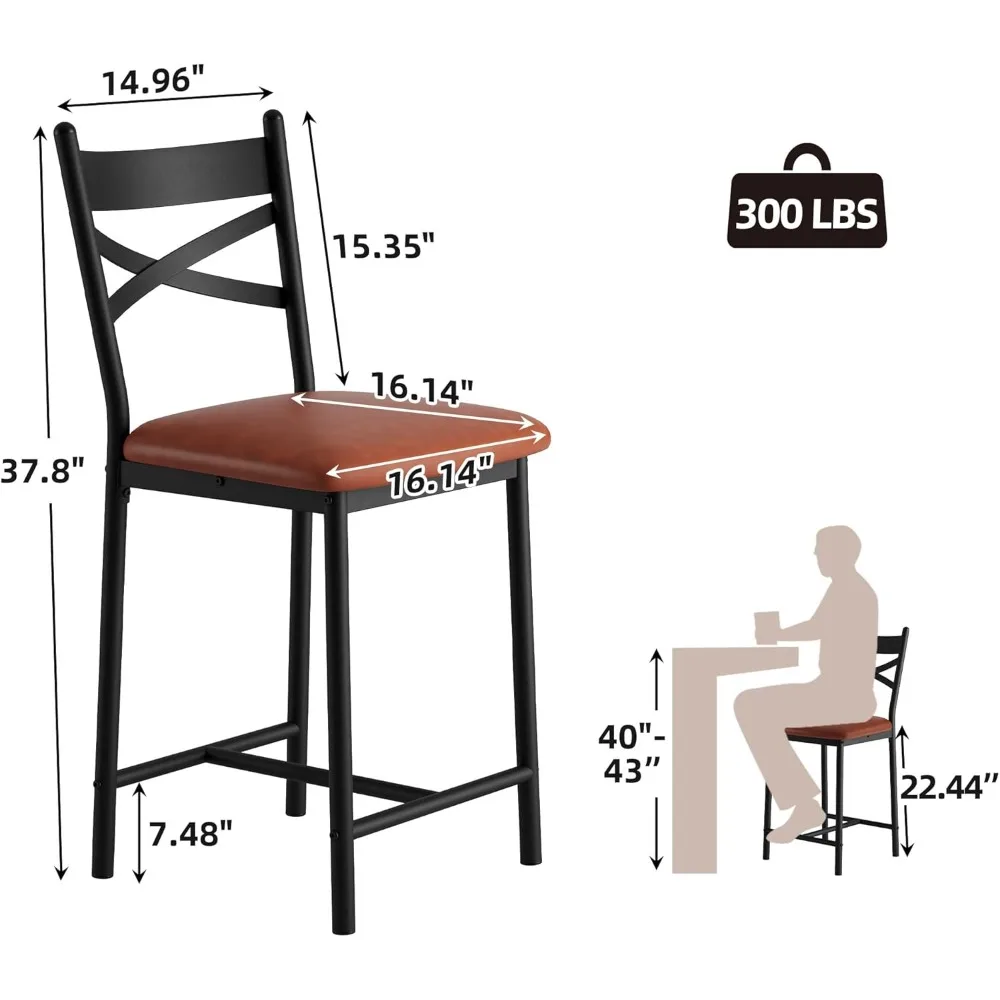 Nowoczesne stołki barowe, zestaw 2 sztuk, krzesła o wysokości blatu z ekoskóry z oparciem w kształcie litery X do wyspy kuchennej lub jadalni.