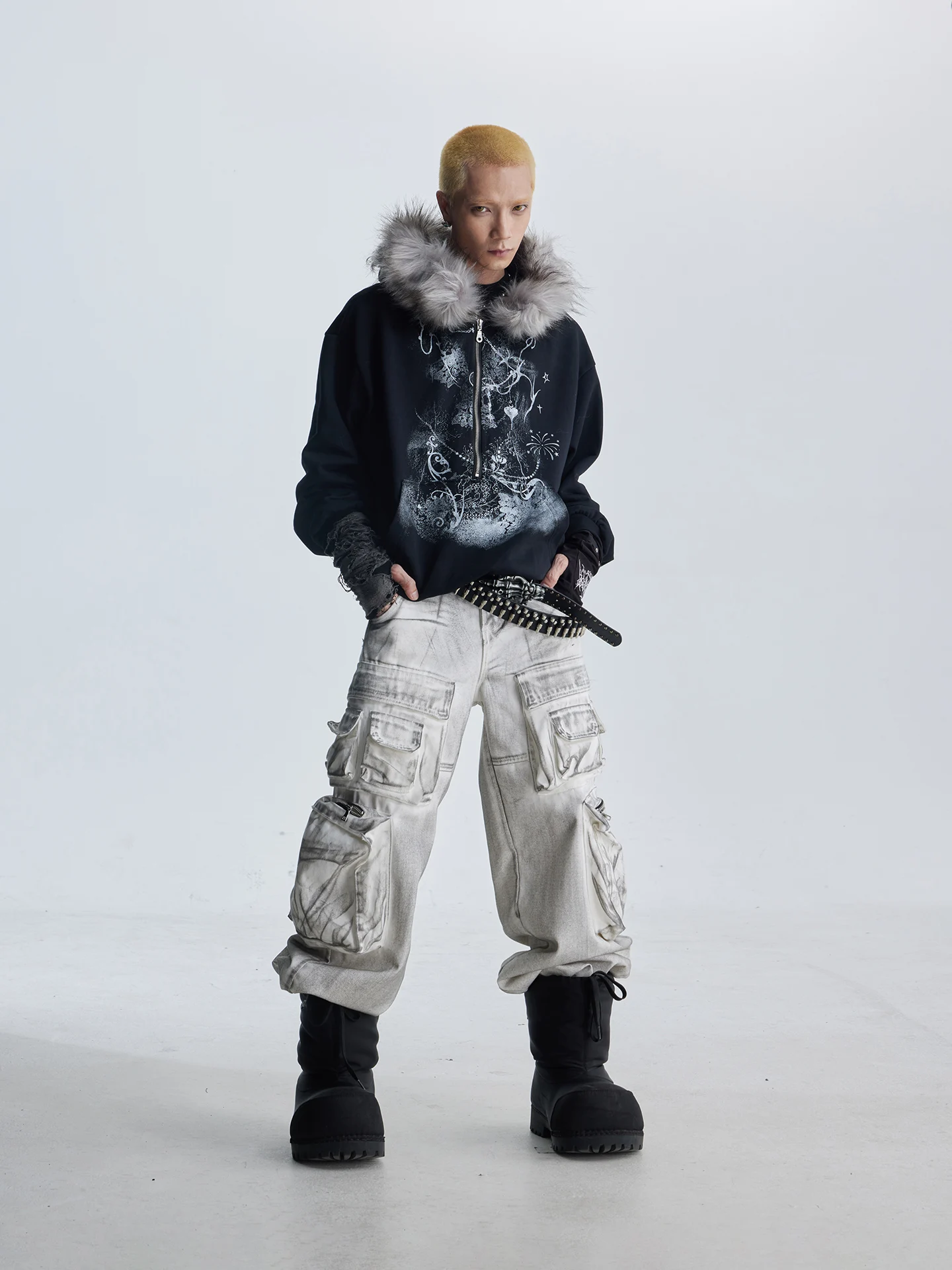 

Y2K Hooded Print Sweatirt f Zip Loose Fit ort Sle ex Cotton Polyester Blend Long Sve Casual Wear for Autumn